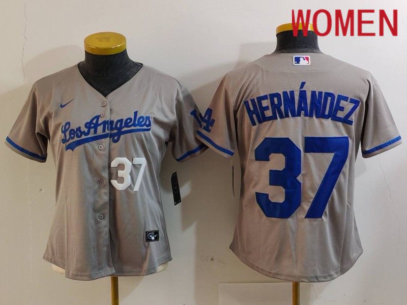 Women Los Angeles Dodgers #37 Hernandez Grey Nike Game 2024 MLB Jersey style 72610